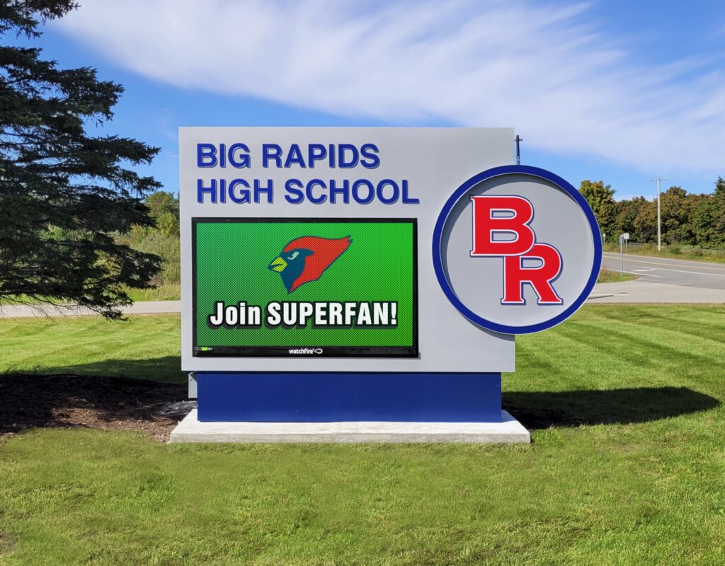 Big Rapids School High School EMC monument sign in Big Rapids, MI