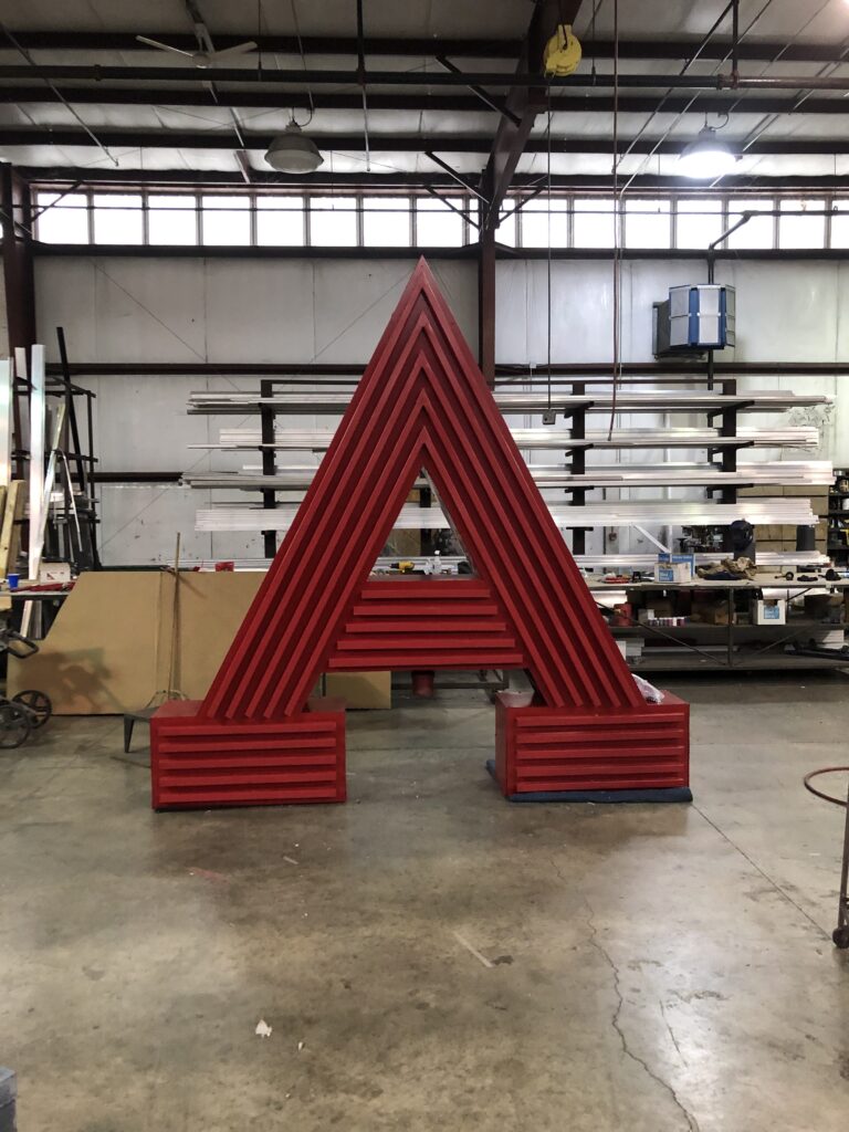 Manufacturing arborland pylon sign in shop at Ypsilanti, MI