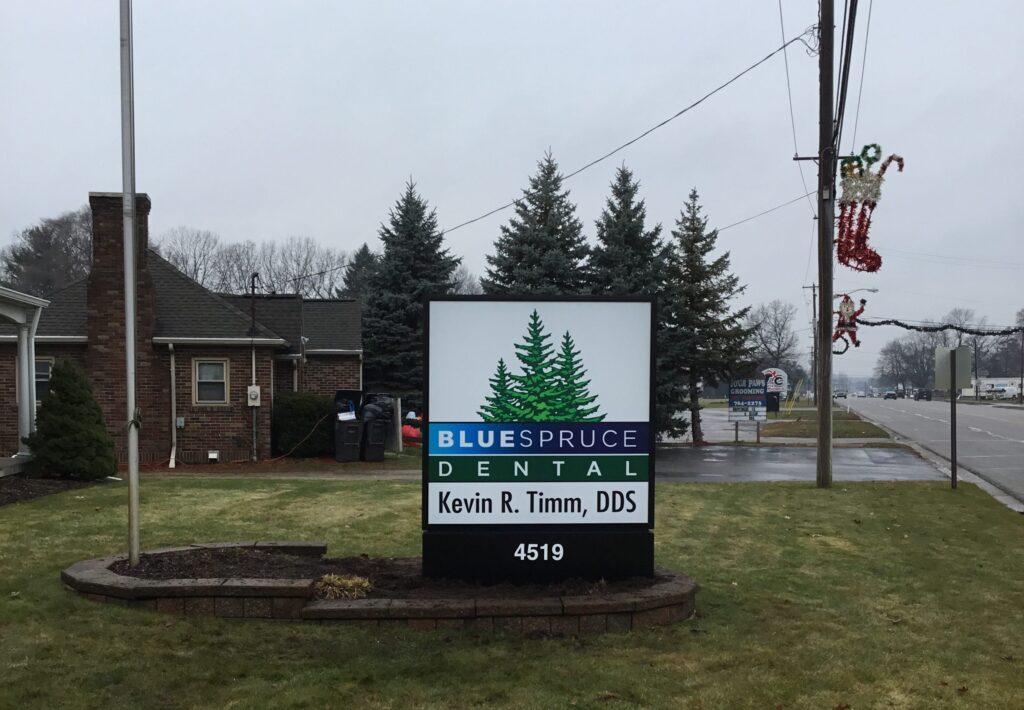 Blue Spruce Dental monument sign in Michigan Center, MI