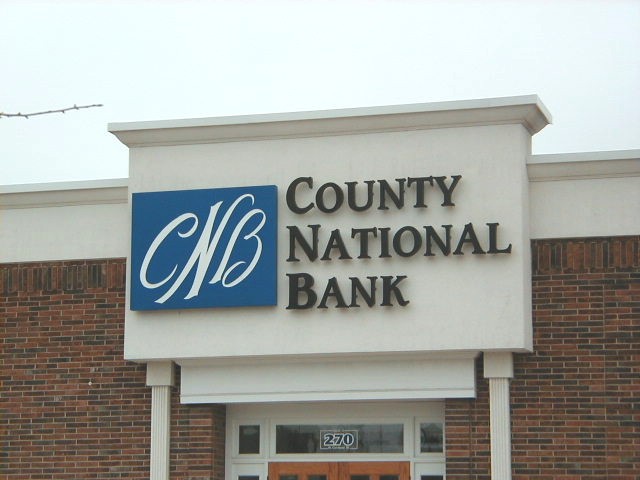 County National Bank wall letters and wall sign