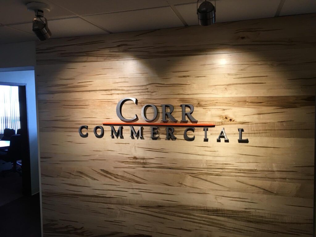Corr Commercial Real Estate interior sign in Lansing, MI
