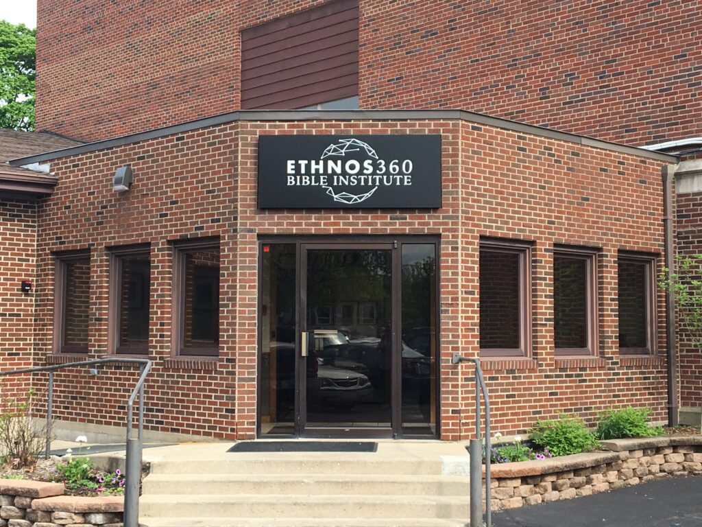 Ethnos 360 Bible Institute wall sign in Jackson, MI