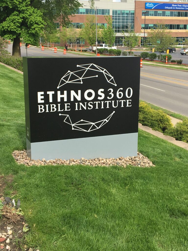 Ethnos 360 Bible Institute wall sign in Jackson, MI