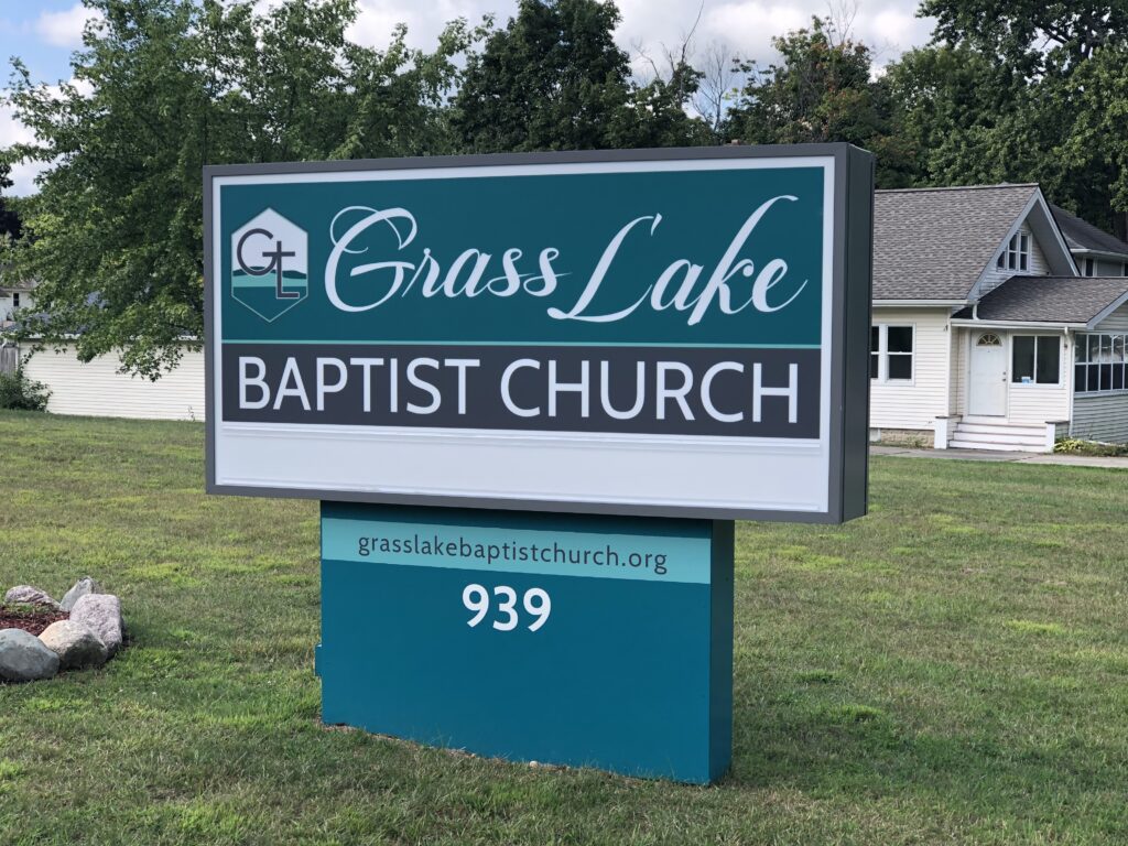 Grass Lake Baptist Church monument sign in Grass Lake, MI