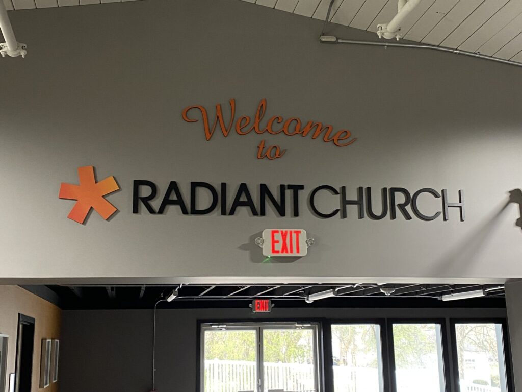 Radiant Church interior sign in Jackson, MI