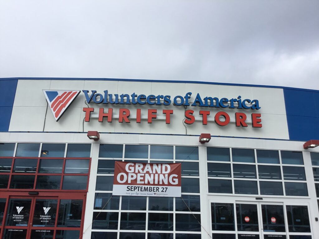 Volunteers of America Thrift Store wall letters and logo