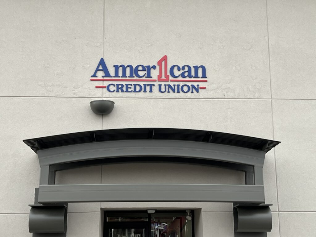 American 1 Credit Union wall letters in Jackson, MI
