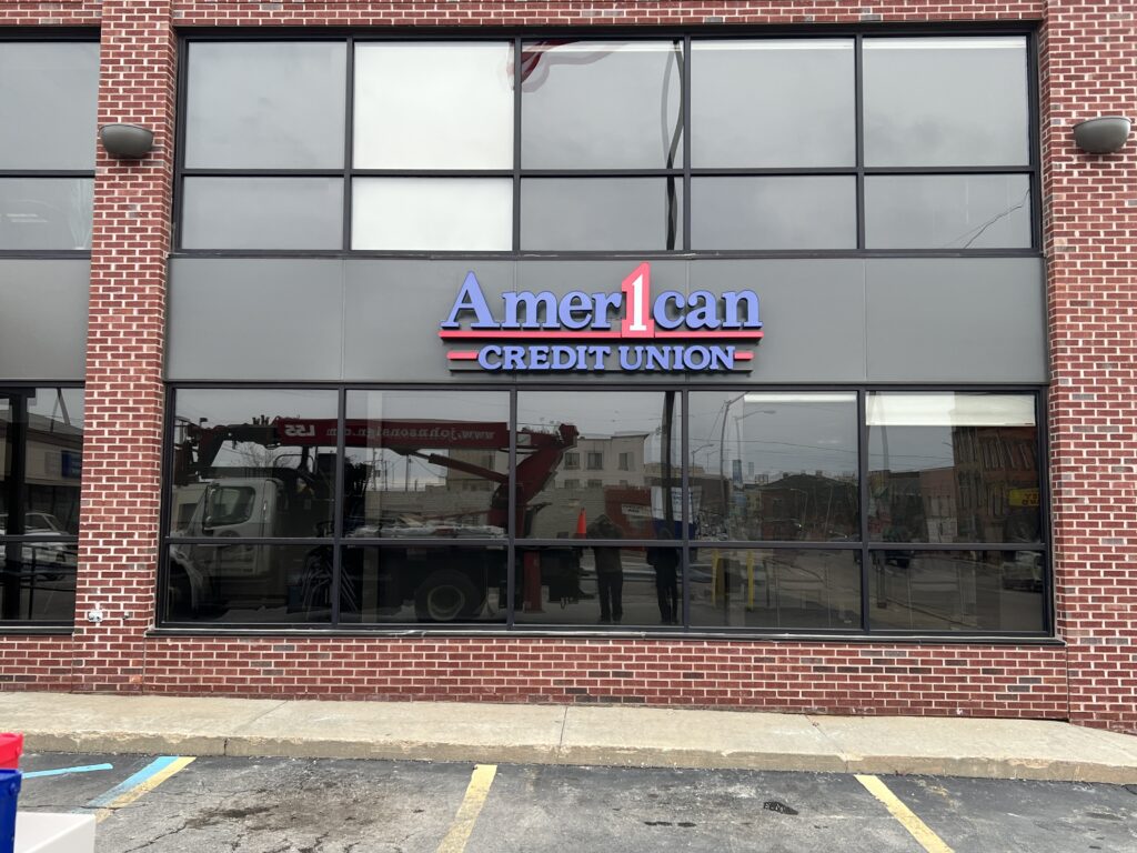 American 1 Credit Union wall letters in Jackson, MI
