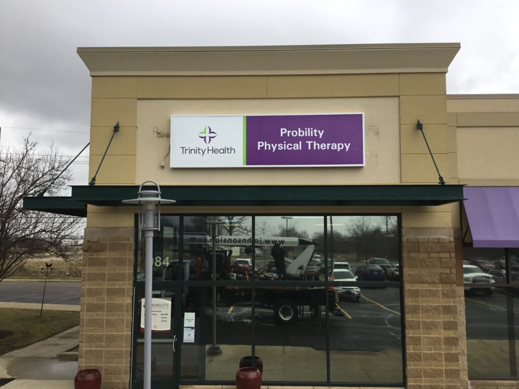 Trinity Health Probility Physical Therapy wall sign in Saline, MI