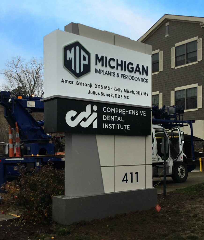 Michigan Implants & Periodontics monument sign in Ann Arbor, MI
