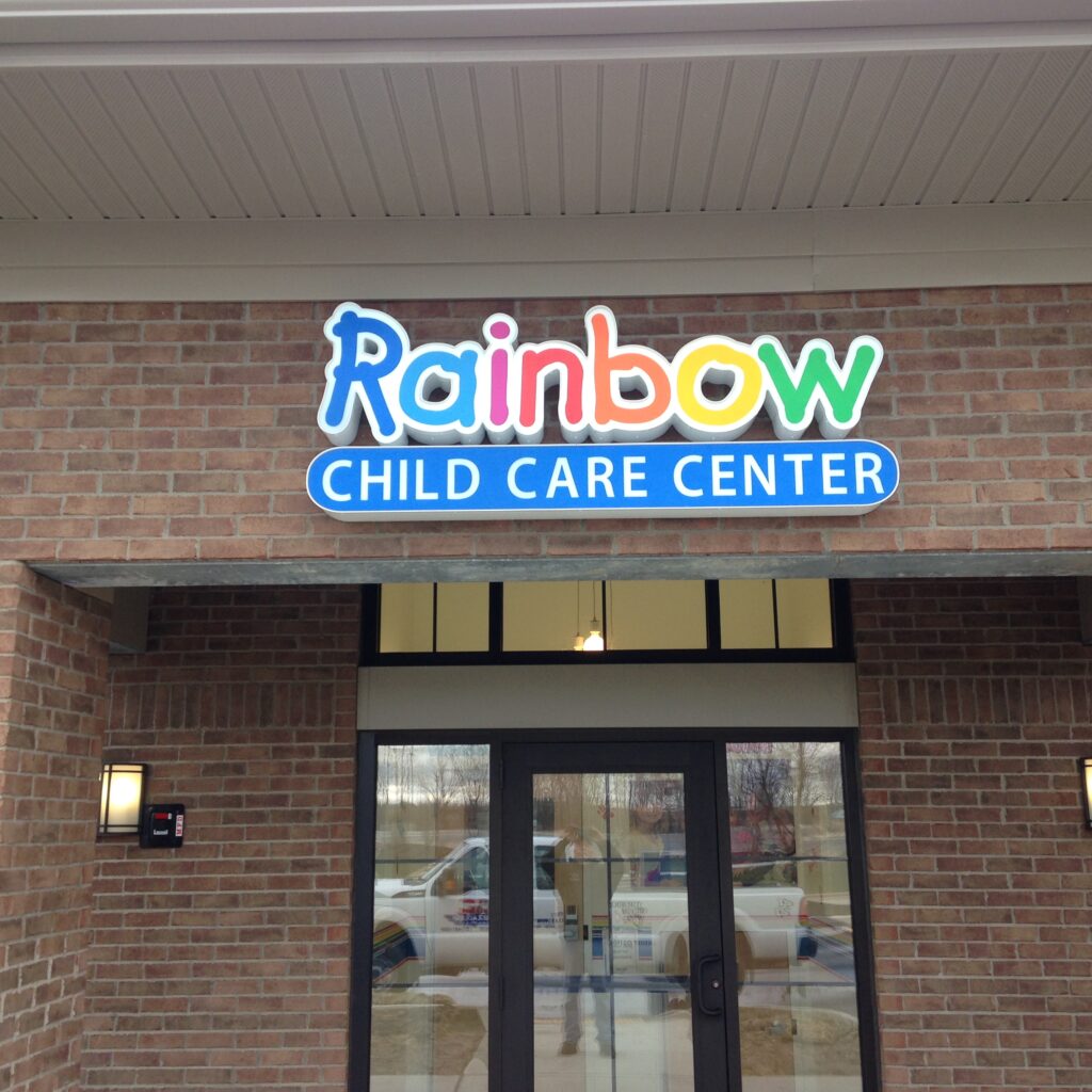Rainbow Child Care Center wall sign in Madison