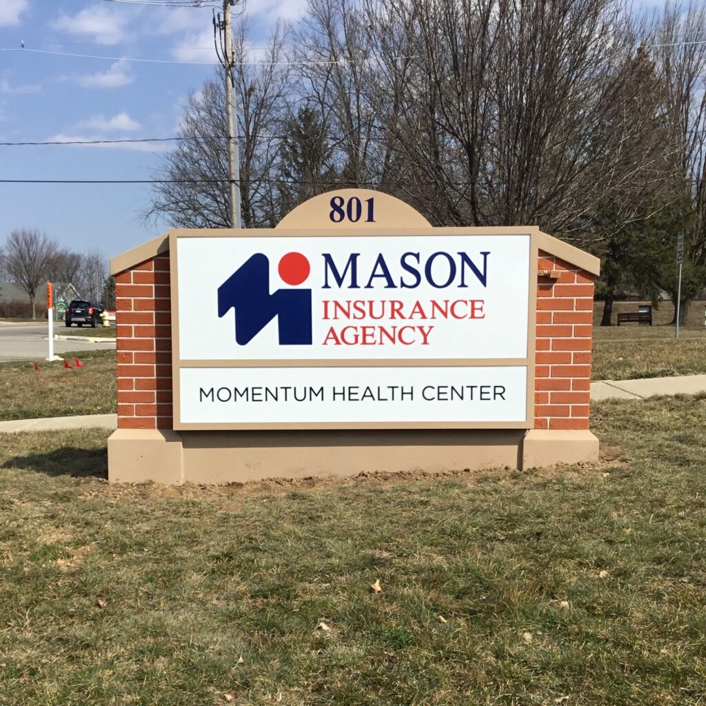 Mason Insurance Agency monument sign in Mason, MI
