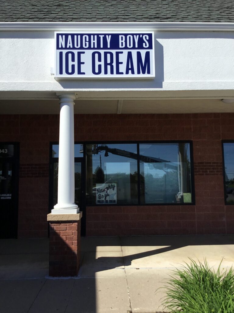 Naughty Boy's Ice Cream wall sign in Dexter, MI