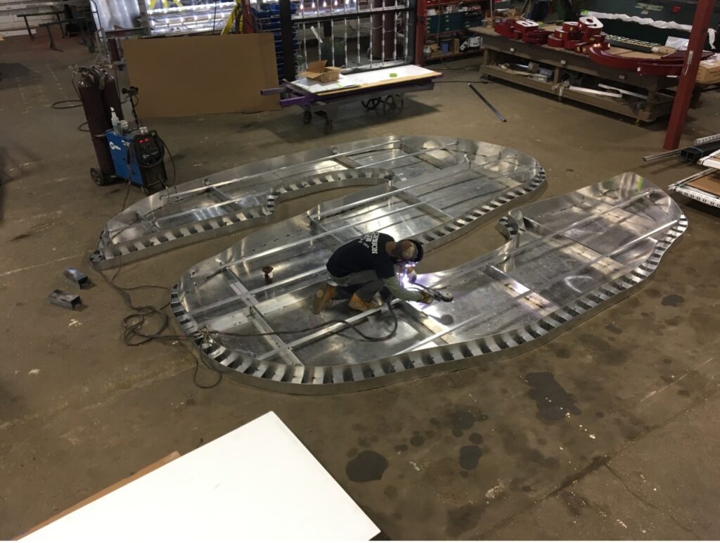 Fabrication of the Spirit Airline wall letters at Johnson Sign Co. Ypsilanti, MI shop