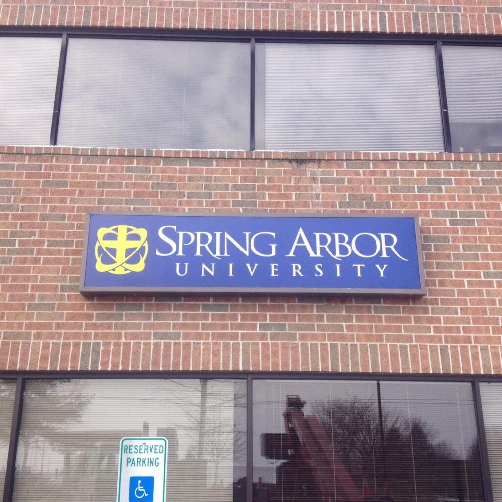 Spring Arbor University wall sign in Spring Arbor, MI