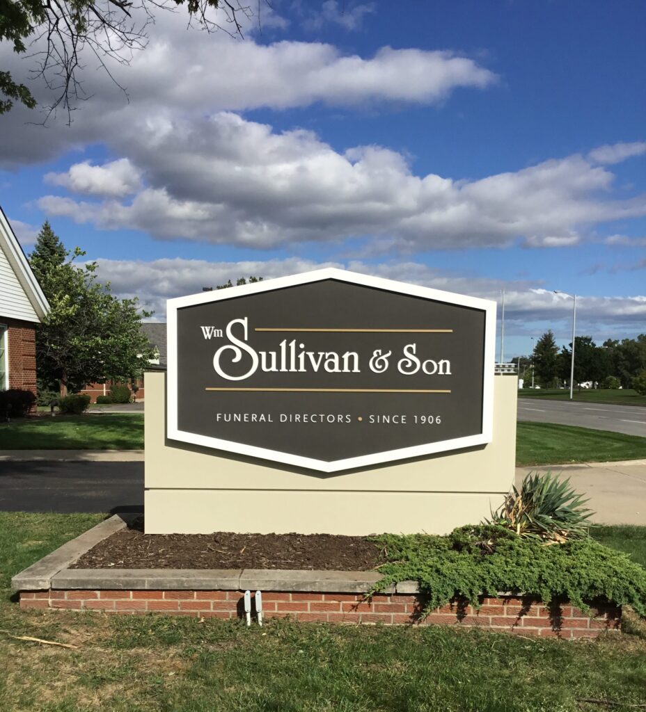 Sullivan & Son Funeral Directors monument sign in Utica, MI