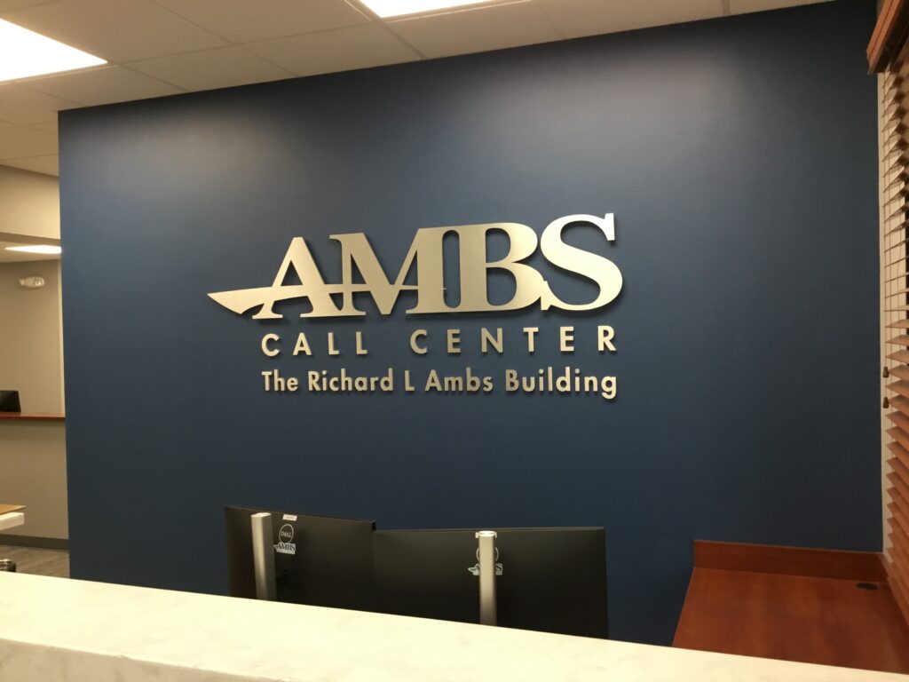 Ambs Call Center interior sign in Jackson, MI