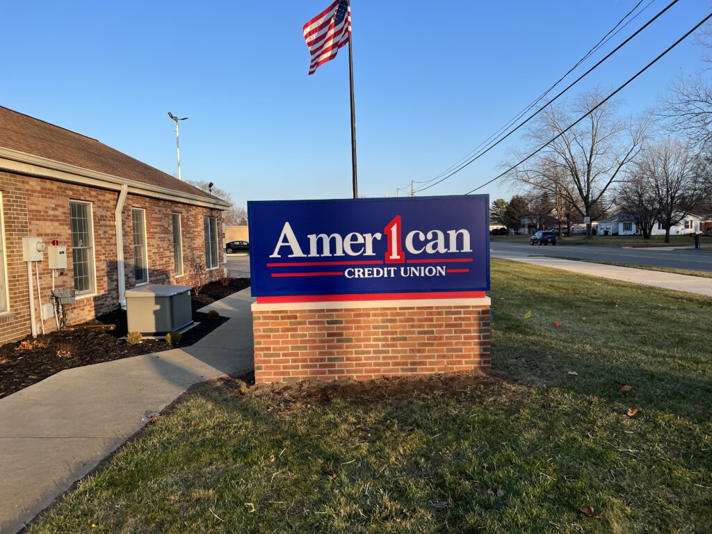 American 1 Credit Union monument sign in Jackson, MI