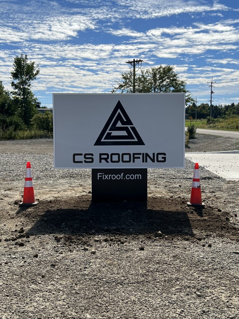 CS Roofing monument sign in Hillsdale, MI
