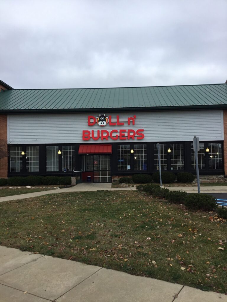 Doll N' Burgers wall letters in Jackson, MI