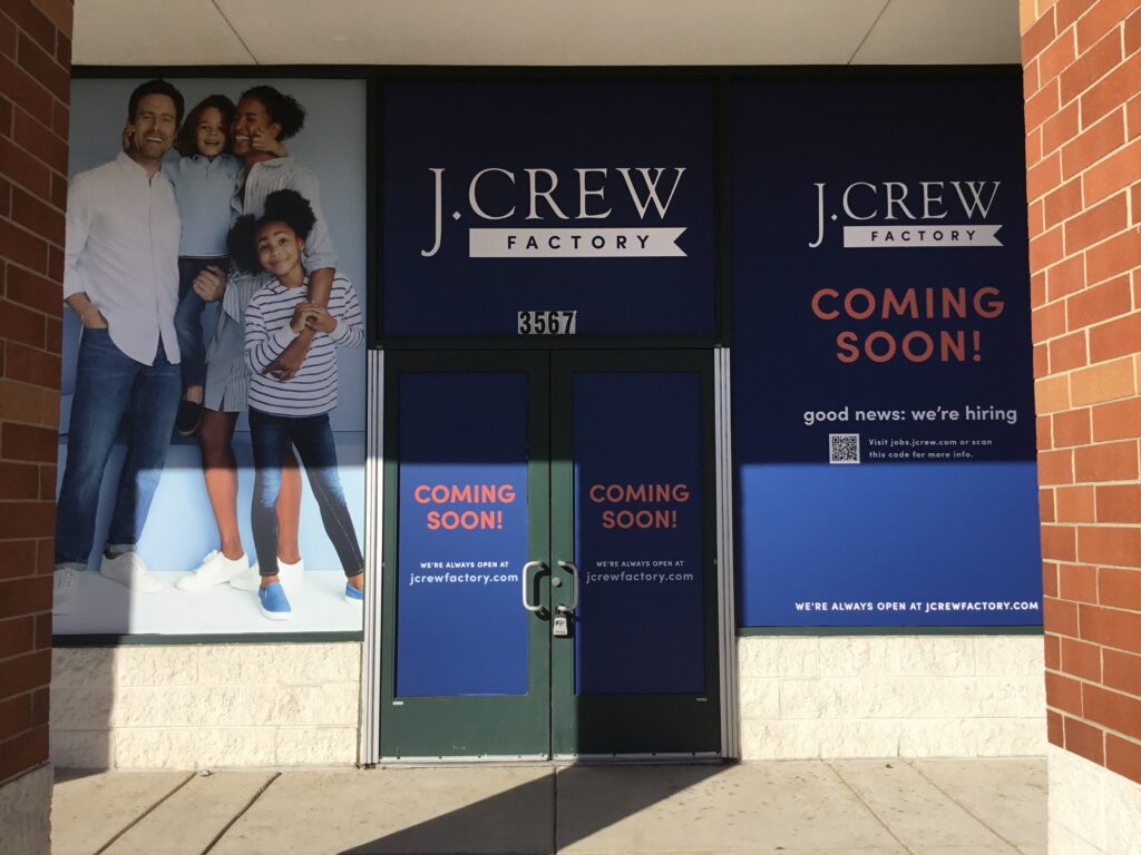 J. Crew Factory vinyl window graphics in Ann Arbor, MI