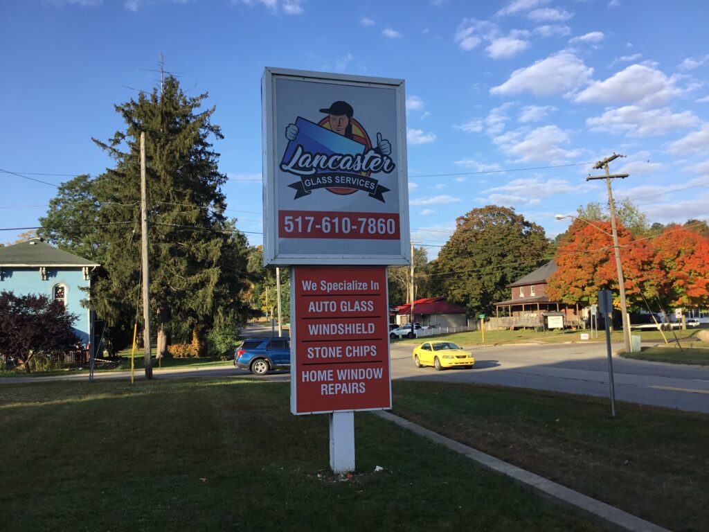 Lancaster Glass Service pylon sign in Jonesville, MI