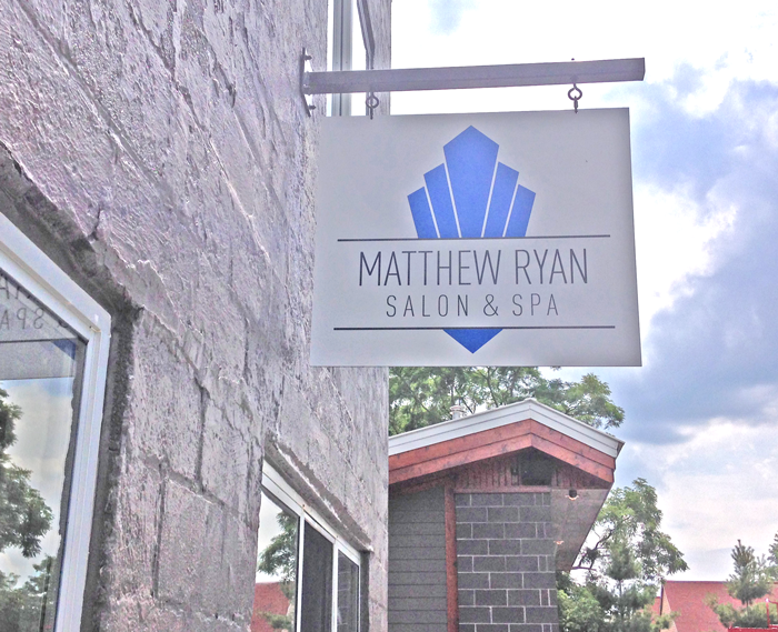 Matthew Ryan Salon & Spa wall sign in Lansing, MI