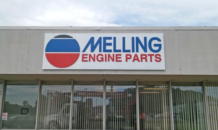 Melling Engine Parts wall sign in Jackson, MI