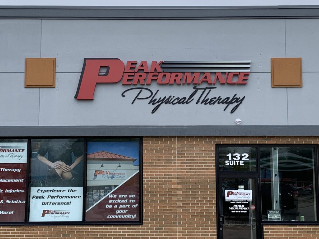 Peak Performance Physical Therapy wall letters in Okemos, MI