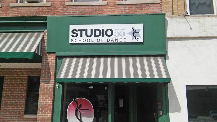 Studio 55 School of Dance wall sign in Hillsdale, MI