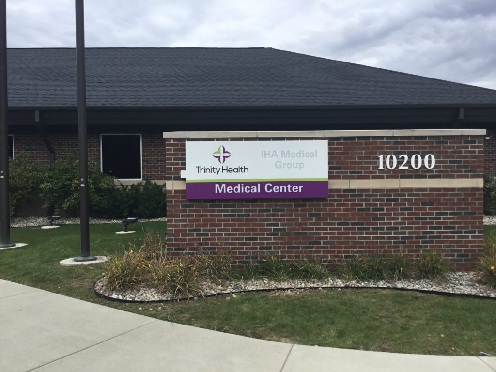 Trinity Health IHA wall sign in Pickney, MI