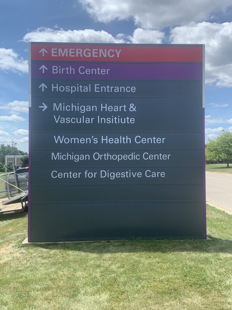 Trinity Health directional monument sign in Ann Arbor, MI