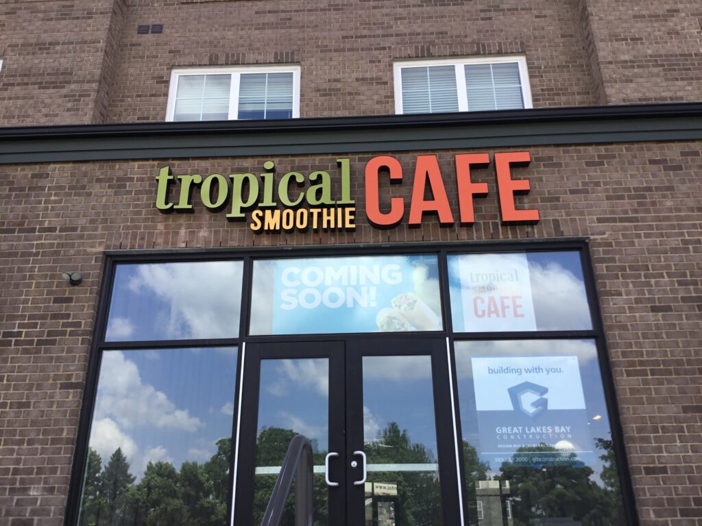Tropical Smoothie wall letters in Lansing, MI