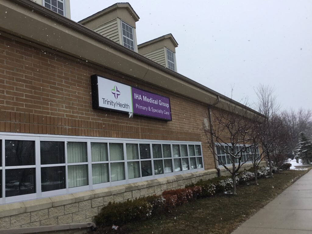 Trinity Health wall sign in Rochester Hills, MI