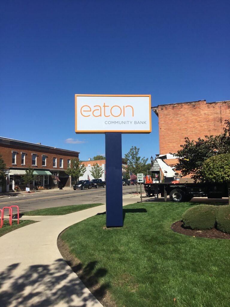 Eaton Community Bank pylon sign in Olivet, MI