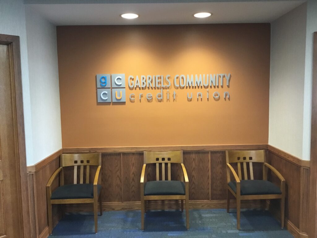 Gabriel's Community Credit Union Interior wall sign in Jackson, MI
