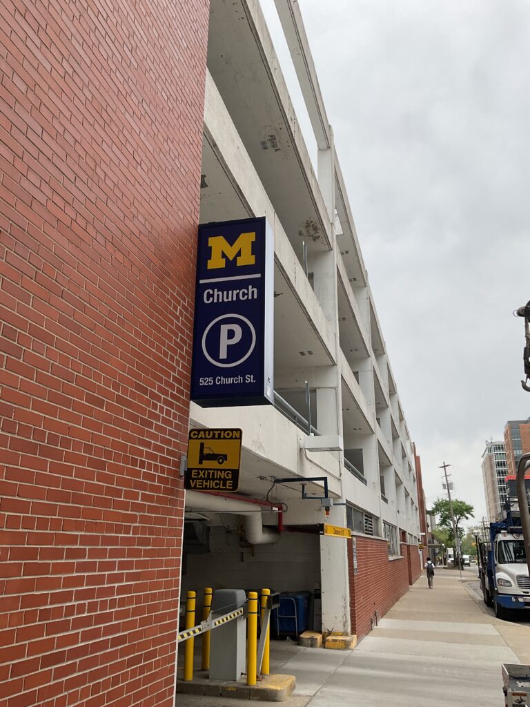U of M Church Parking Structure wall sign in Ann Arbor, MI