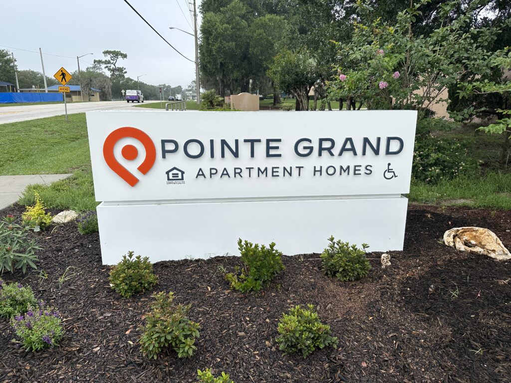 Pointe Grand Apartment Homes monument sign in Ocala, FL