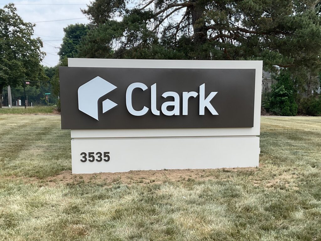 Clark construction monument sign in Lansing, MI