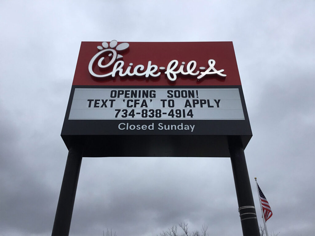 Chic-fil-A national franchise pylon sign installation