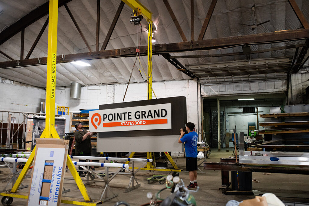 Pointe Grand Monument Sign in Production at Johnson Sign Company